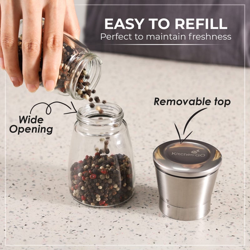 Kitchen & Go Pepper Grinder or Pepper Mill, Manual Salt Grinder Refillable with Adjustable Coarseness, Black Pepper Grinder Made of Stainless Steel, Himalayan Salt and Sea Salt Grinder - Image 4